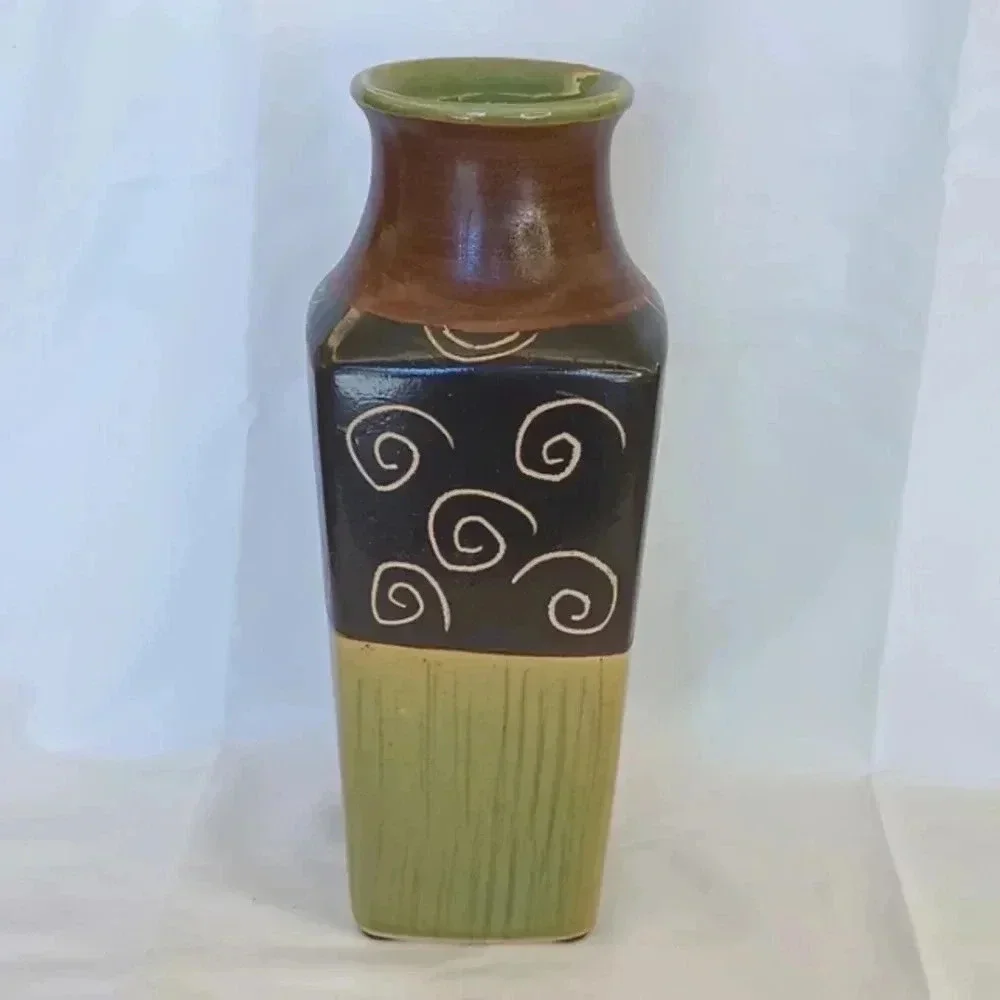 Vintage ceramic vase green black brown